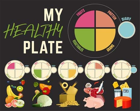  foods portioned properly to make healthy plate =